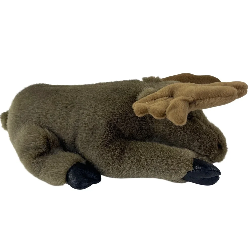 JAAG Plush Moose Stuffed Animal Brown Soft Forest Wildlife Lying Down 12 Inch